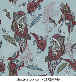 Fantasy floral background. Seamless pattern