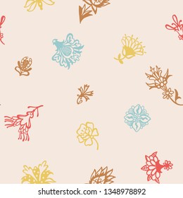 Fantasy floral. Decorative botanical vector seamless pattern made of abstract oriental flowers. Plane drawing.