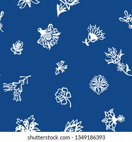 Fantasy floral. Decorative botanical vector seamless pattern made of abstract oriental flowers. Plane drawing.