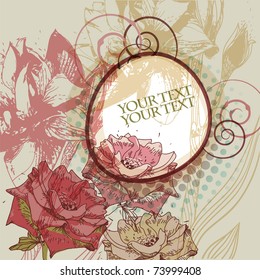 fantasy floral frame with bright roses on an abstract background