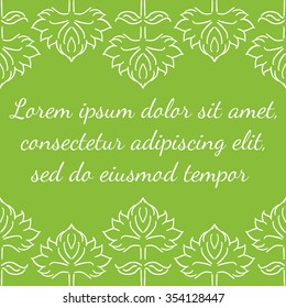 Fantasy floral frame with ethnic style hand drawn leaf elements, white on green background, vector illustration