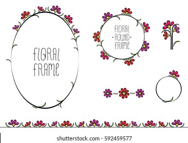 fantasy floral frame set with beauty red and pink flowers