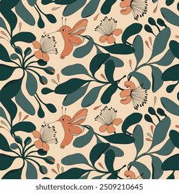 Fantasía floral dibujado a mano Vector sin patrón. Diseño de flor brillante. Impresión estética de la base de la cabaña para la tela, materia textil, scrapbook, papel de embalaje, fabricación de la tarjeta.