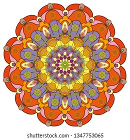 Fantasy floral mandala. Ethnic floral mandala. Oriental pattern, vector illustration. Design element for greeting card, banner or poster.