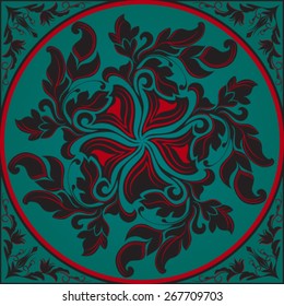 Fantasy floral pattern on turquoise background - vector illustration.