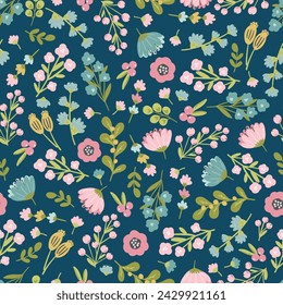 Fantasy floral seamless pattern with flowers blossom kids childish digital paper