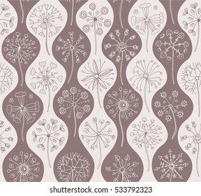 Fantasy floral seamless pattern with hand drawn dandelions.Herbal texture and wallpaper with floral elements.