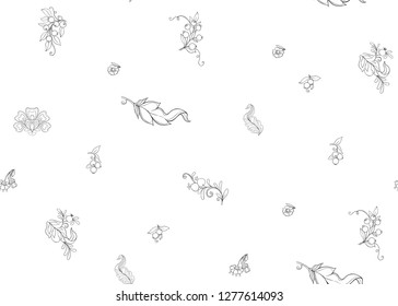 Fantasy floral seamless pattern in jacobean embroidery style, vintage, old, retro style.  Outline hand drawing vector illustration.