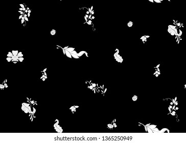 Fantasy floral seamless pattern in jacobean embroidery style, vintage, old, retro style.  Black-and-white graphics. Vector illustration.