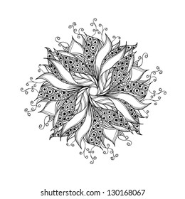 Fantasy flower, black and white tattoo pattern.