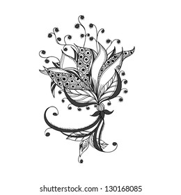 Fantasy flower, black and white tattoo pattern.