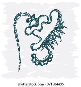 Fantasy flower drawn by hand on a motley background (blue)