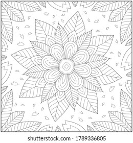 Fantasy flower mandala, Adult and kid coloring page in stylish vector illustration for education and learning