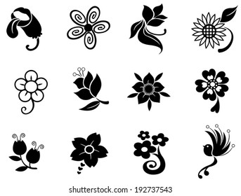 Fantasy flower silhouette icon collection set 1, create by vector 