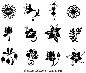 Fantasy Fantasy Flower Silhouette Symbol Sammlung Satz 2, erstellt durch Vektorgrafik 