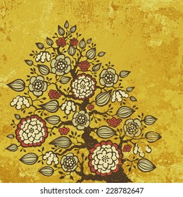 Fantasy-Blume auf abstraktem goldenem Hintergrund, Vektorgrafik