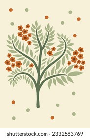 árbol florido de fantasía al estilo medieval. cartel de elemento vegetal