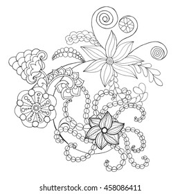Fantasy flowers coloring page. Hand drawn doodle. 