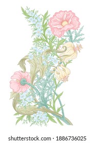 Fantasy flowers Element for design. Outline hand drawing vector illustration. In art nouveau style, vintage, old, retro style. In botanical style