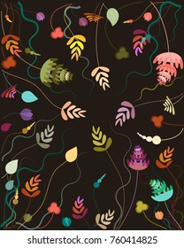 Fantasy flowers illustration/floral design pattern on black background