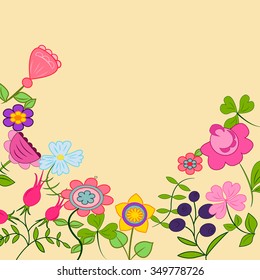 Fantasy flowers on a beige background with copy space for your text. Vector illustration