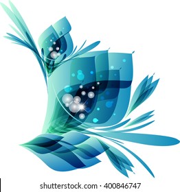 Fantasy flowers on a white background, bouquet of blue flowers with pearls
