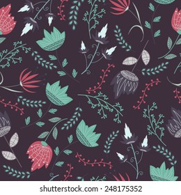 Fantasy flowers pattern. Seamless vector