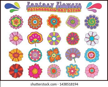 Fantasy Flowers Psychedelic Hippie Art Style 