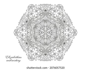 Fantasy flowers in retro, vintage, embroidery style. Element for design. Outline hand drawing vector illustration.