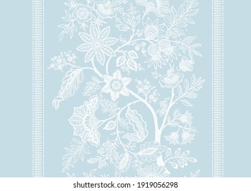 Fantasy flowers in retro, vintage, jacobean embroidery style. Seamless pattern, background. Vector illustration. On army green background.
