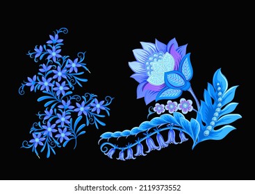 Fantasy flowers in retro, vintage, jacobean embroidery style. Element for design. Vector illustration.