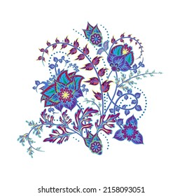 Fantasy flowers in retro, vintage, jacobean embroidery style. Element for design. Vector illustration.