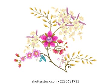 Fantasy flowers in retro, vintage, jacobean embroidery style. Element for design. Vector illustration.