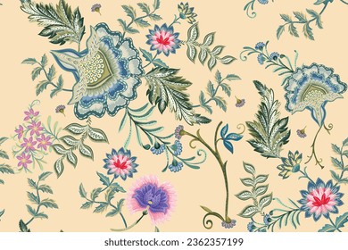 Fantasy flowers in retro, vintage, jacobean embroidery style. Element for design. Vector illustration.