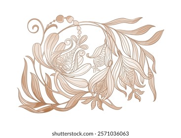 Fantasy flowers in retro, vintage, jacobean embroidery style. Clip art, set of elements for design Vector illustration.