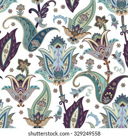 Flores de fantasía, sin fisuras, en un patrón paisajístico. Rótulo floral, para tela, textil, tarjetas, papel de envoltura, plantilla de papel pintado.