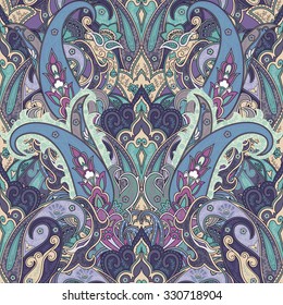 Fantasy flowers seamless paisley pattern. Floral ornament, for fabric, textile, cards, wrapping paper, wallpaper template.