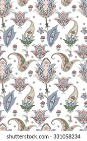 Fantasy flowers seamless paisley pattern. Floral ornament, for fabric, textile, cards, wrapping paper, wallpaper template.