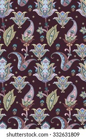 Fantasy flowers seamless paisley pattern. Floral ornament, for fabric, textile, cards, wrapping paper, wallpaper template.