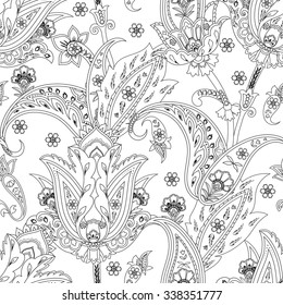 Fantasy flowers seamless paisley pattern. Floral ornament, for fabric, textile, cards, wrapping paper, wallpaper template.