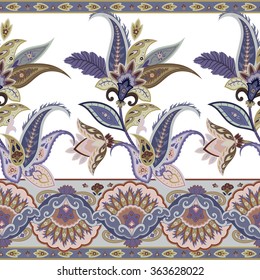 Fantasy flowers seamless paisley pattern. Wrapping print. Floral ornament, for fabric, textile, cards,  wallpaper template, packaging.Ornamental border