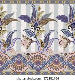 Fantasy flowers seamless paisley pattern. Floral ornament, for fabric, textile, cards, wrapping paper, wallpaper template.Ornamental border