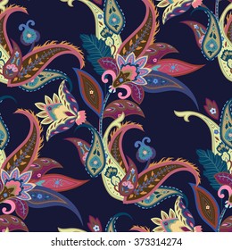 Fantasy flowers seamless paisley pattern. Floral ornament, for fabric, textile, cards, wrapping paper, wallpaper template.Ornamental background