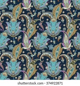 Fantasy flowers seamless paisley pattern. Floral ornament, for fabric, textile, cards, wrapping paper, wallpaper template