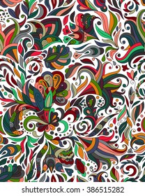 Fantasy flowers seamless paisley pattern. Floral ornament, for fabric, textile, cards, wrapping paper, wallpaper template. Ornamental bright background
