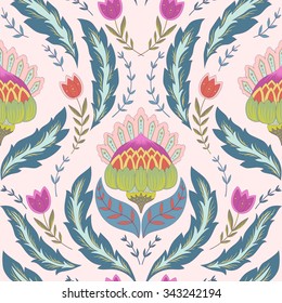 Fantasy flowers seamless pattern. Classic ornament for textile, wrapping, wallpaper