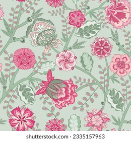 Fantasy flowers seamless pattern. Indian floral style.  Chintz fabric, retro, vintage. For home textile, wallpaper, wrapping, packaging, clothing.