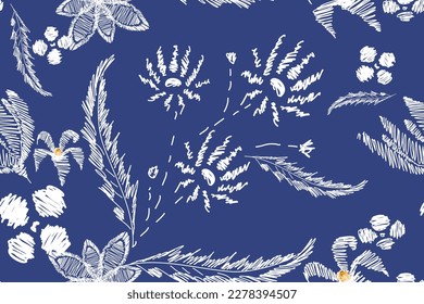 Fantasy flowers, vintage, jacobean embroidery style. Seamless pattern, African style, Aztec Ikat paisley embroidery, Navajo geometric, background. Vector illustration.