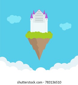 Fantasy flying heavently castle in clouds. Vector illustration