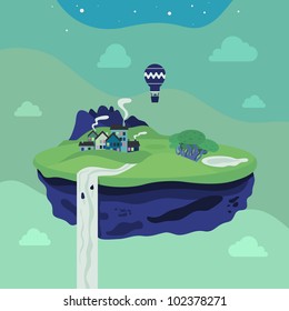 Fantasy flying island. Vector illustration.